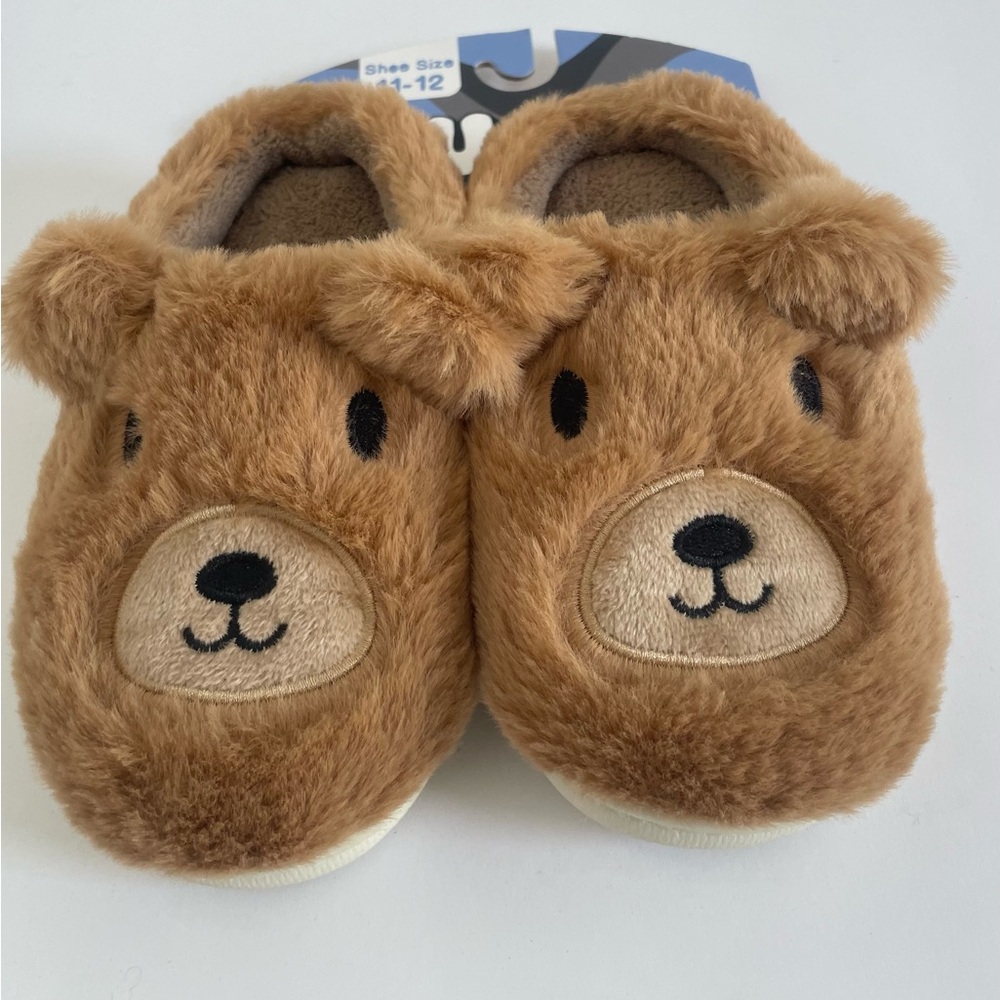 Fuzzy Bear Slippers for Kids Size11/12